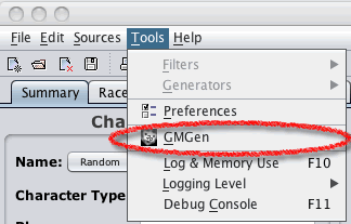 PCGen Menu-Tools-GMGen